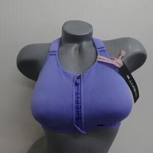 NWT SHEFIT 2Luxe Adjustable Sports Bra, Zip Front Low Impact No Wire Periwinkle